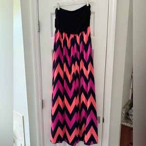 NYMPHE Black and Pink Chevron Strapless Maxi Dress